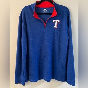 🆕-Texas Rangers Baseball Majestic Blue and Red Quarter-Zip Pullover